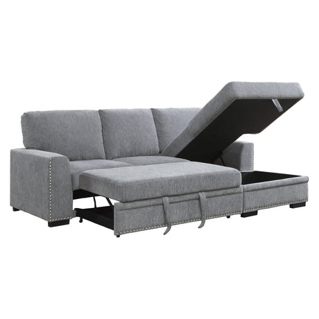 Morelia 2-Piece Sectional with Pull-out Bed and Right Chaise with Hidden Storage In Gray by Homelegance at Eve Furniture