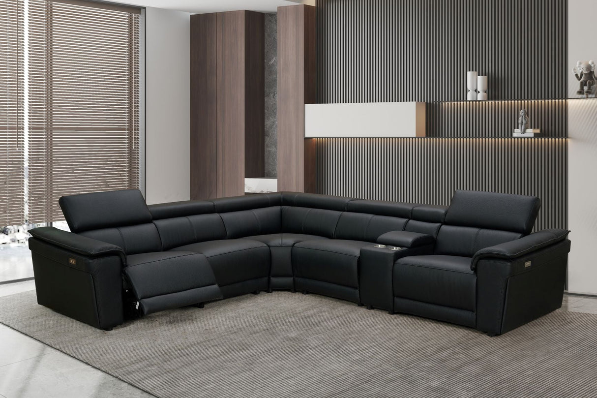 New York Black Leather 6-Piece Power Reclining Sectional
