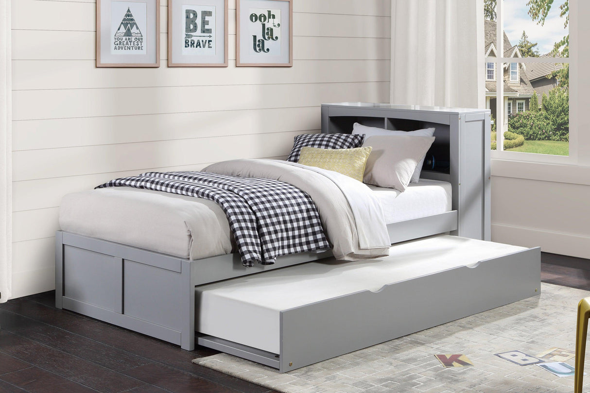 Orion Gray Twin Bookcase Bed with Twin Trundle by Homelegance at Eve Furniture