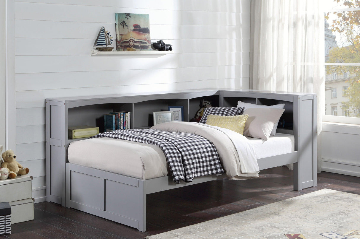 Orion Gray Twin Bookcase Corner Bed by Homelegance at Eve Furniture