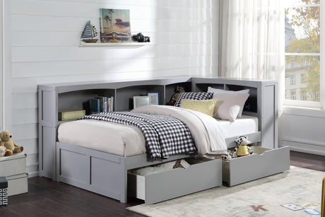 Orion Gray Twin Bookcase Corner Bed with Storage Boxes by Homelegance at Eve Furniture