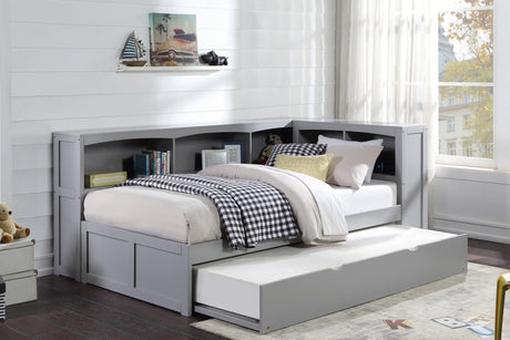 Orion Gray Twin Bookcase Corner Bed with Twin Trundle by Homelegance at Eve Furniture