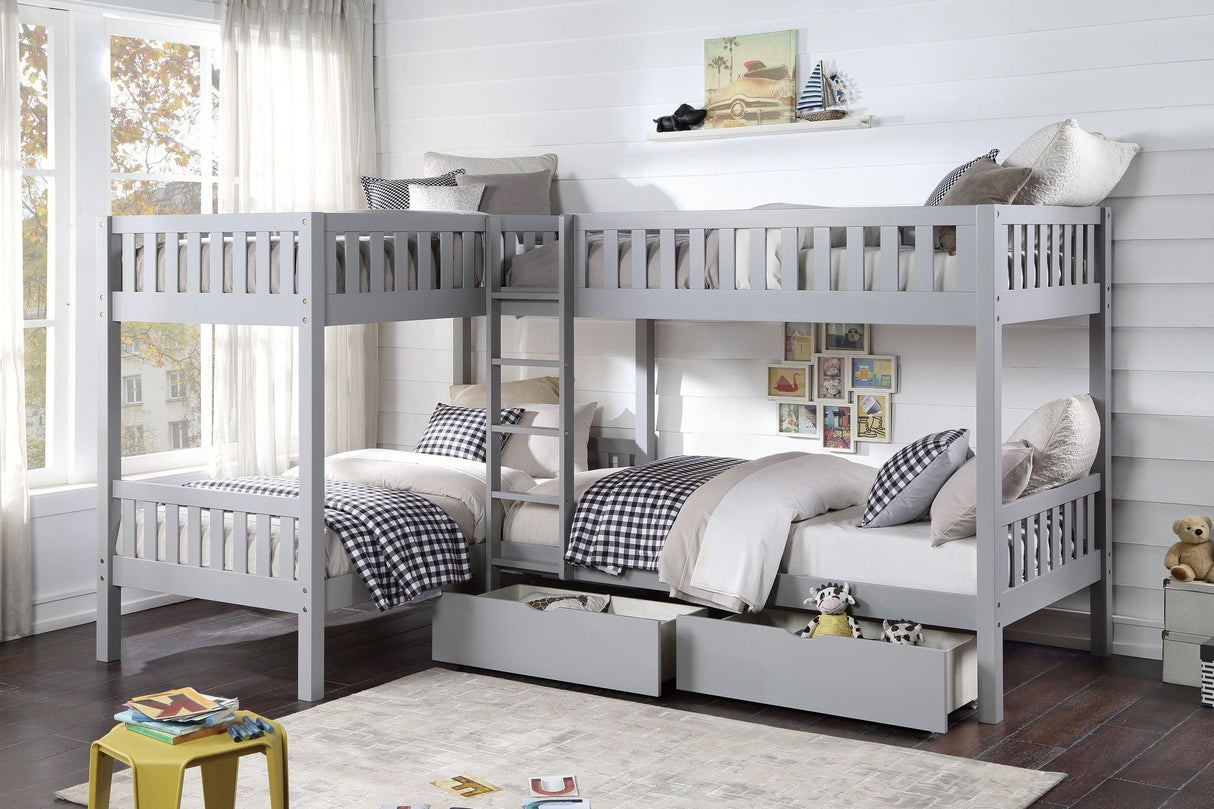 Orion Gray Twin Corner Bunk Bed with Storage Boxes by Homelegance at Eve Furniture