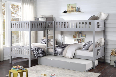 Orion Gray Twin Corner Bunk Bed with Twin Trundle by Homelegance at Eve Furniture