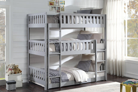 Orion Gray Twin Triple Bunk Bed by Homelegance at Eve Furniture