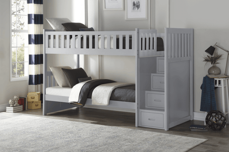 Orion Gray Twin/Twin Step Bunk Bed by Homelegance at Eve Furniture