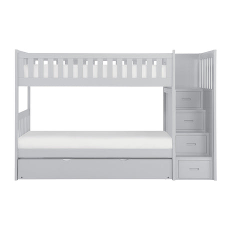 Orion Gray Twin/Twin Step Bunk Bed with Twin Trundle by Homelegance at Eve Furniture