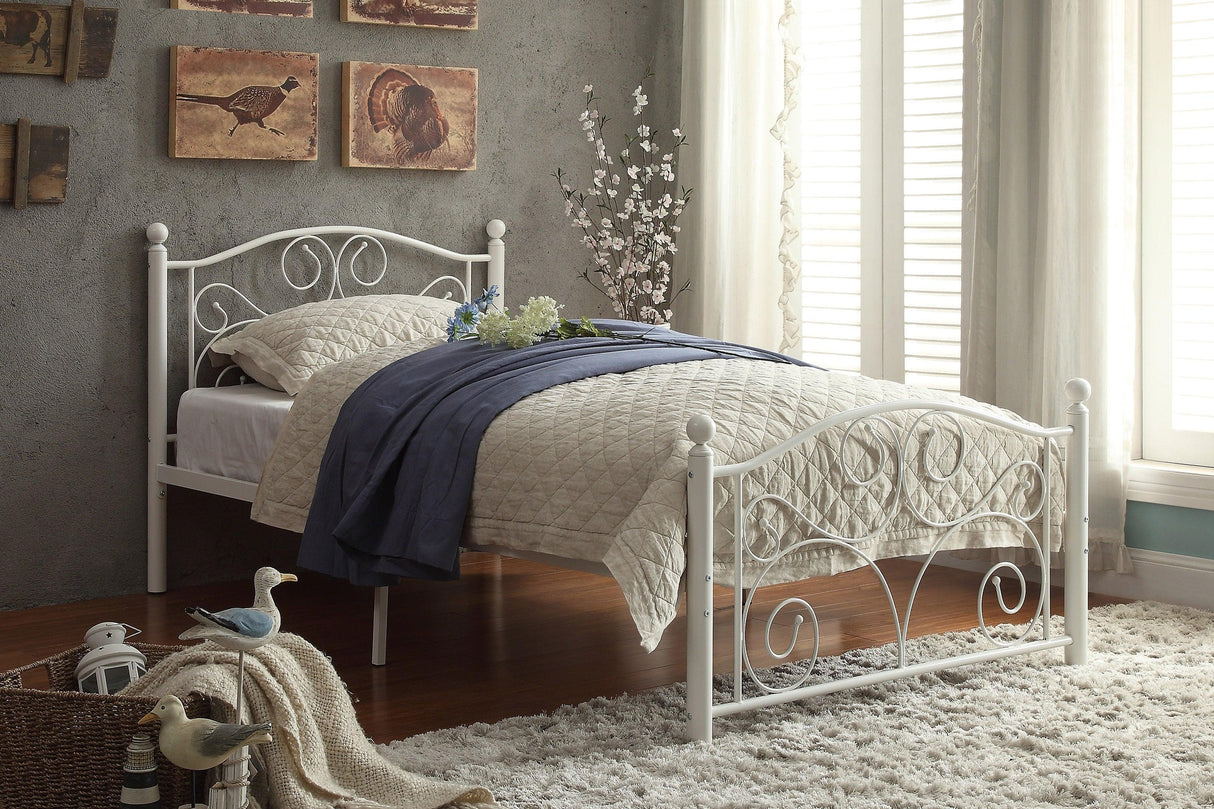 Pallina White Twin Metal Platfom Bed by Homelegance at Eve Furniture