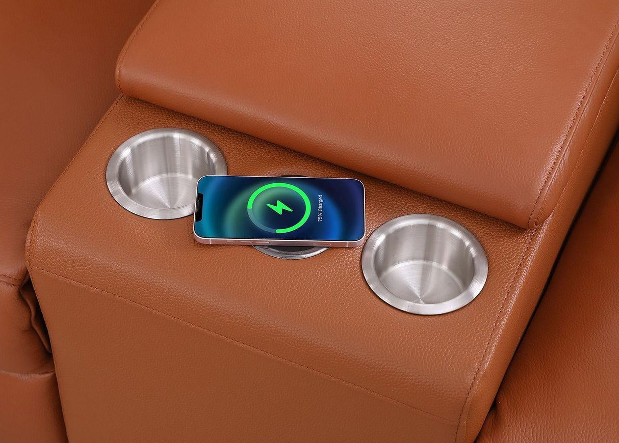 Picasso Caramel 7-Piece 3-Power Reclining Sectional by New Era Innovations at Eve Furniture