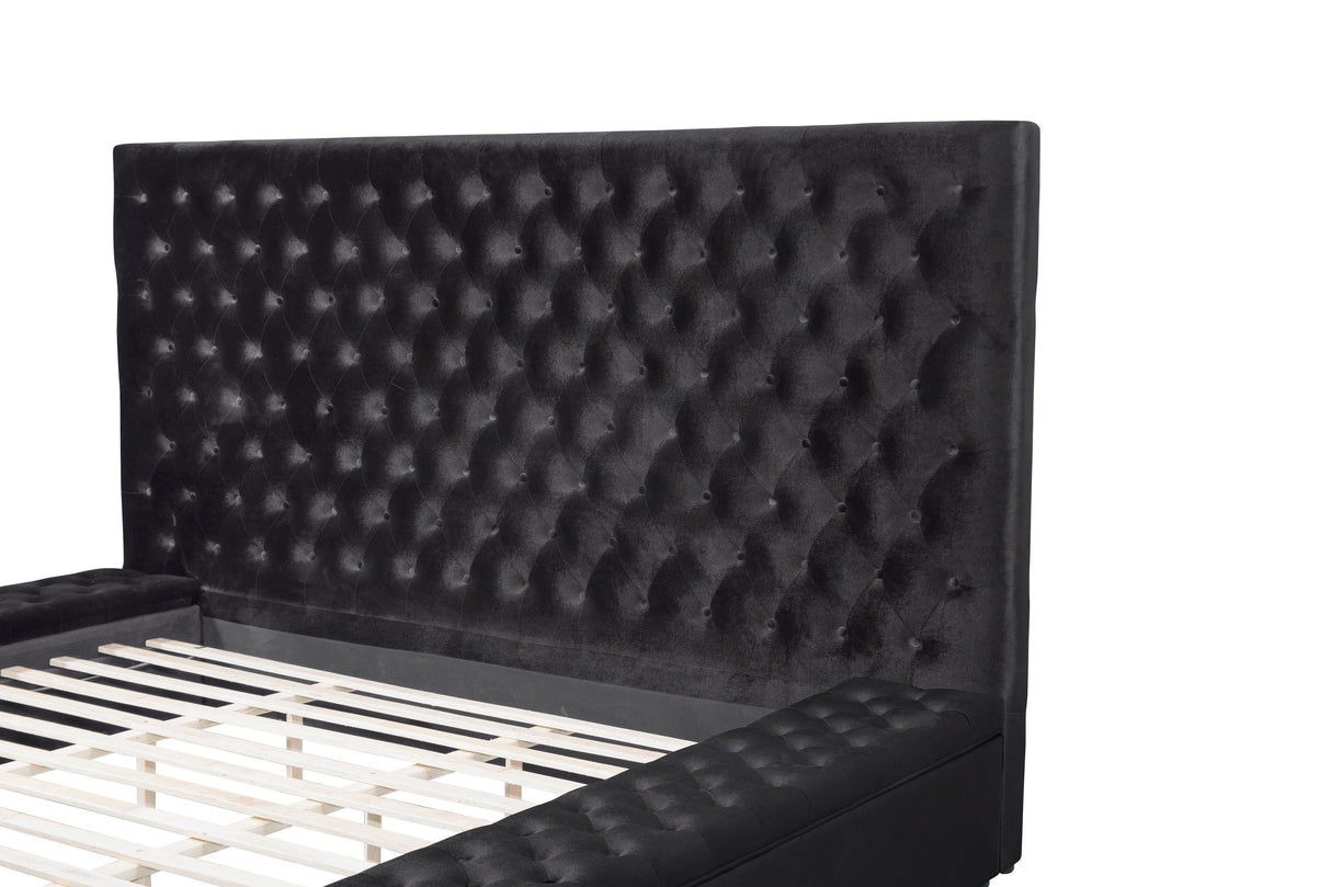 Prague Black Velvet King Upholstered Storage Platform Bed by Homelegance at Eve Furniture