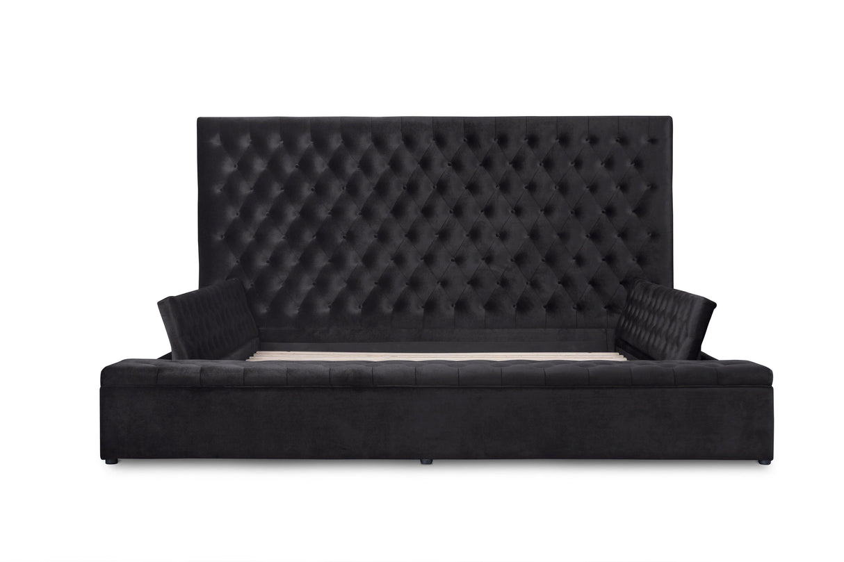 Prague Black Velvet King Upholstered Storage Platform Bed by Homelegance at Eve Furniture