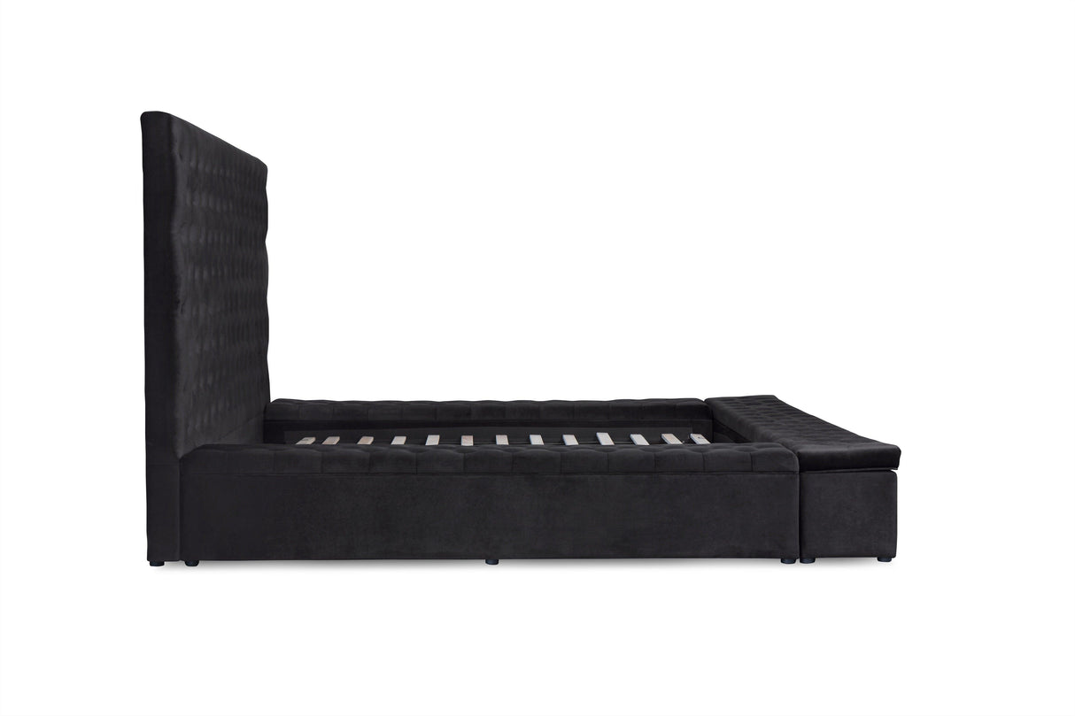 Prague Black Velvet King Upholstered Storage Platform Bed by Homelegance at Eve Furniture