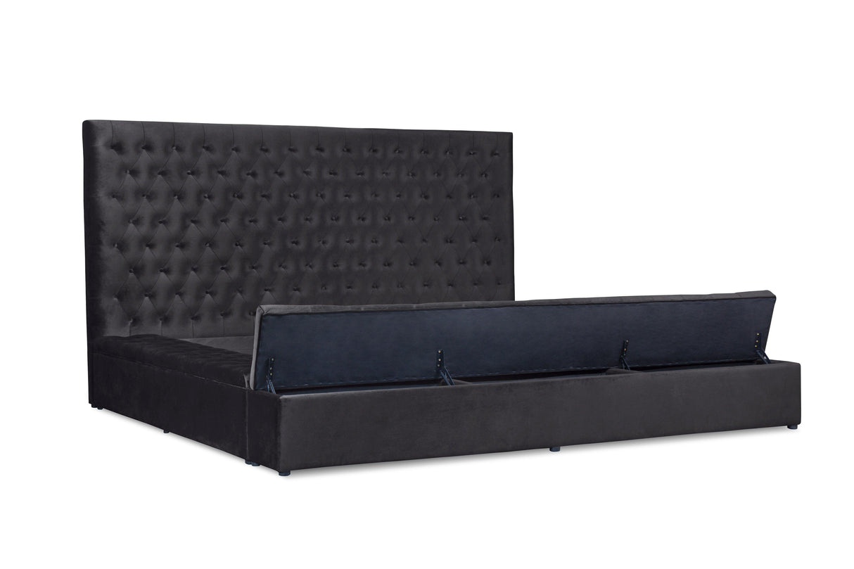 Prague Black Velvet King Upholstered Storage Platform Bed by Homelegance at Eve Furniture