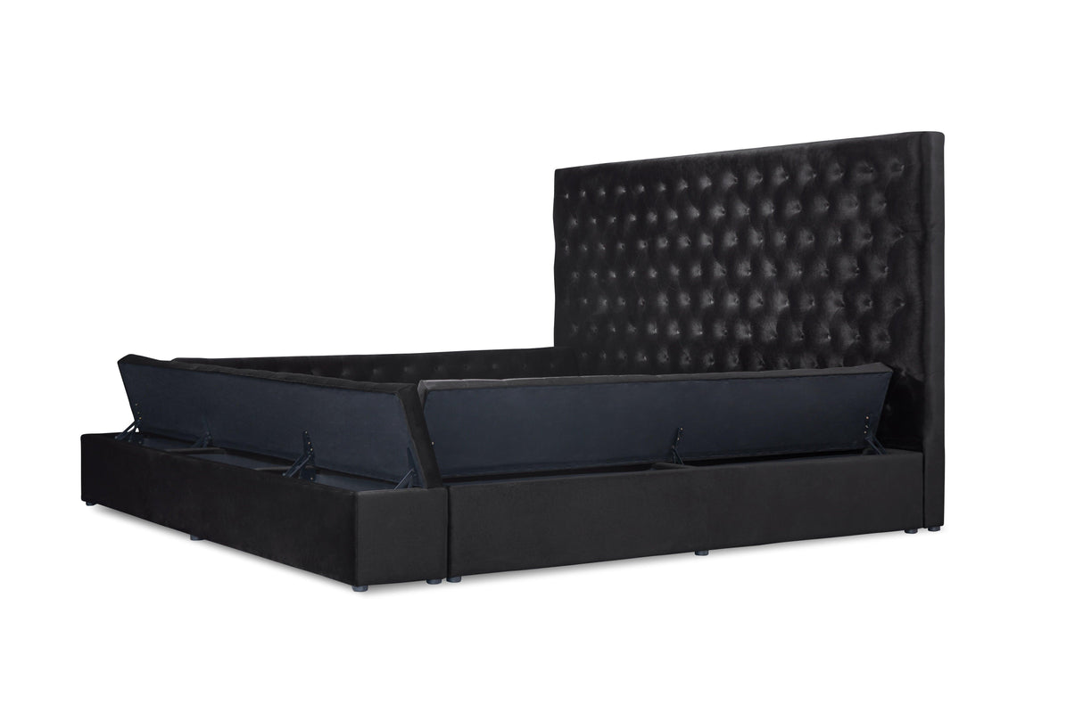 Prague Black Velvet King Upholstered Storage Platform Bed by Homelegance at Eve Furniture