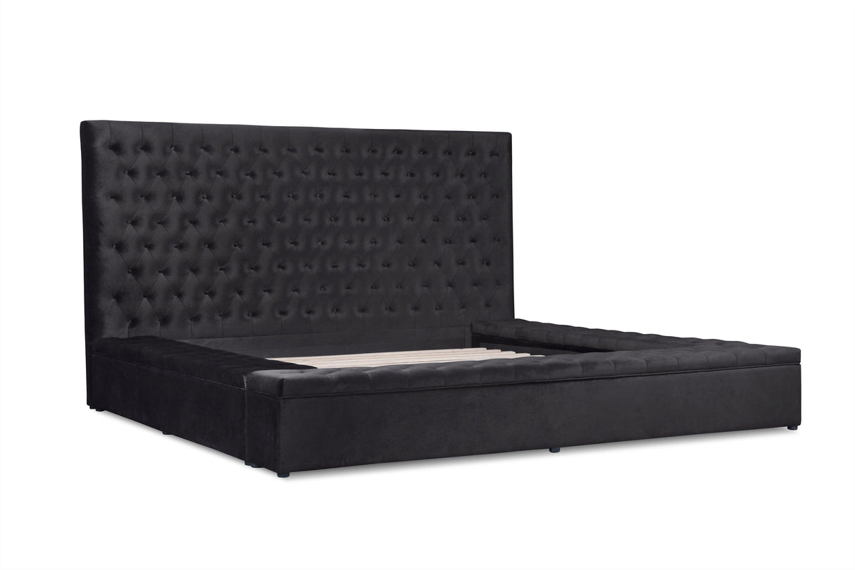 Prague Black Velvet Queen Upholstered Storage Platform Bed by Homelegance at Eve Furniture
