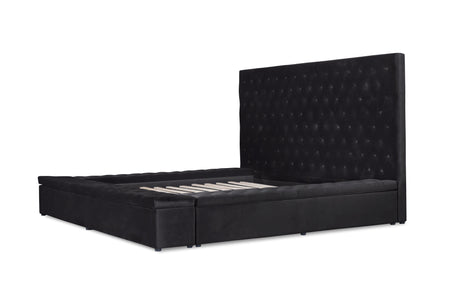 Prague Black Velvet Queen Upholstered Storage Platform Bed by Homelegance at Eve Furniture