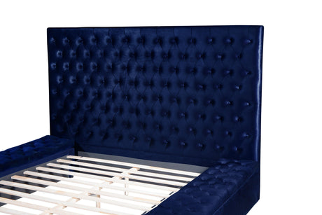 Prague Blue Velvet King Upholstered Storage Platform Bed by Homelegance at Eve Furniture
