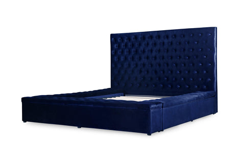 Prague Blue Velvet King Upholstered Storage Platform Bed by Homelegance at Eve Furniture