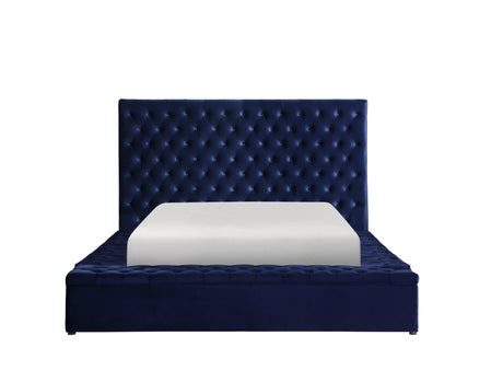 Prague Blue Velvet Queen Upholstered Storage Platform Bed by Homelegance at Eve Furniture