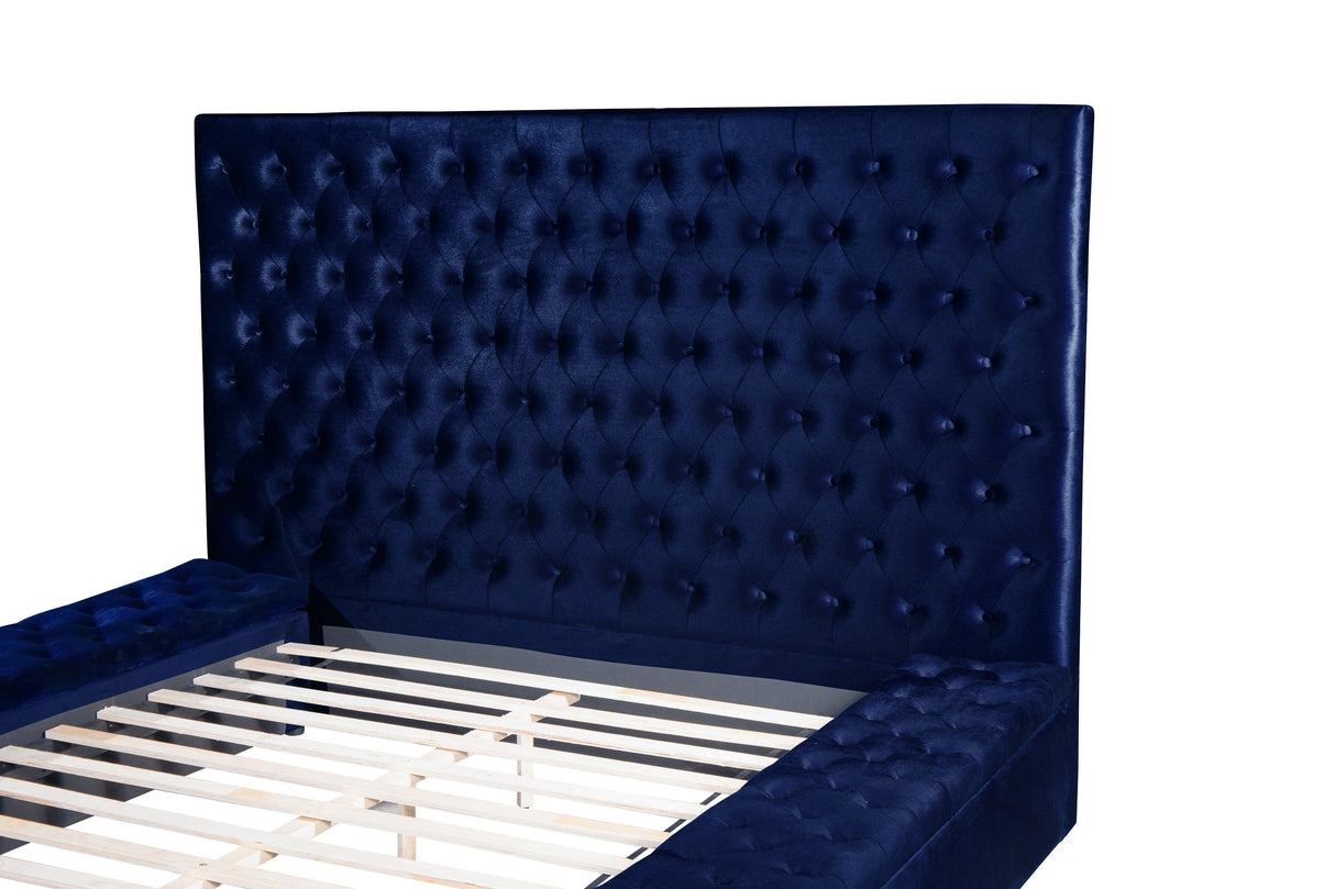 Prague Blue Velvet Queen Upholstered Storage Platform Bed by Homelegance at Eve Furniture