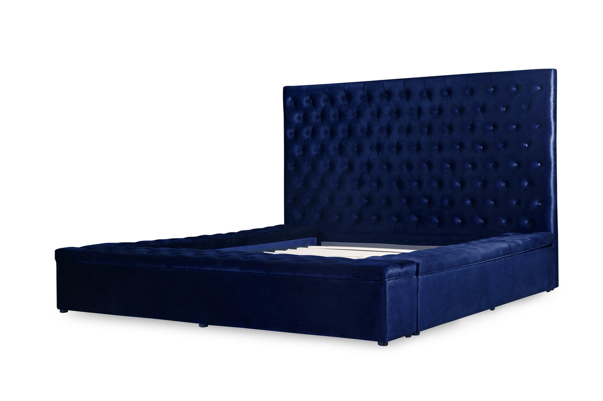 Prague Blue Velvet Queen Upholstered Storage Platform Bed by Homelegance at Eve Furniture