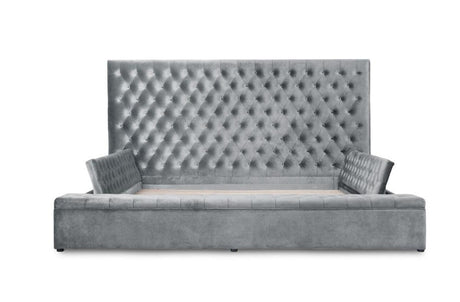 Prague Gray Velvet Queen Upholstered Storage Platform Bed by Homelegance at Eve Furniture