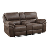 Proctor Brown Microfiber Double Reclining Loveseat with Center Console by Homelegance at Eve Furniture