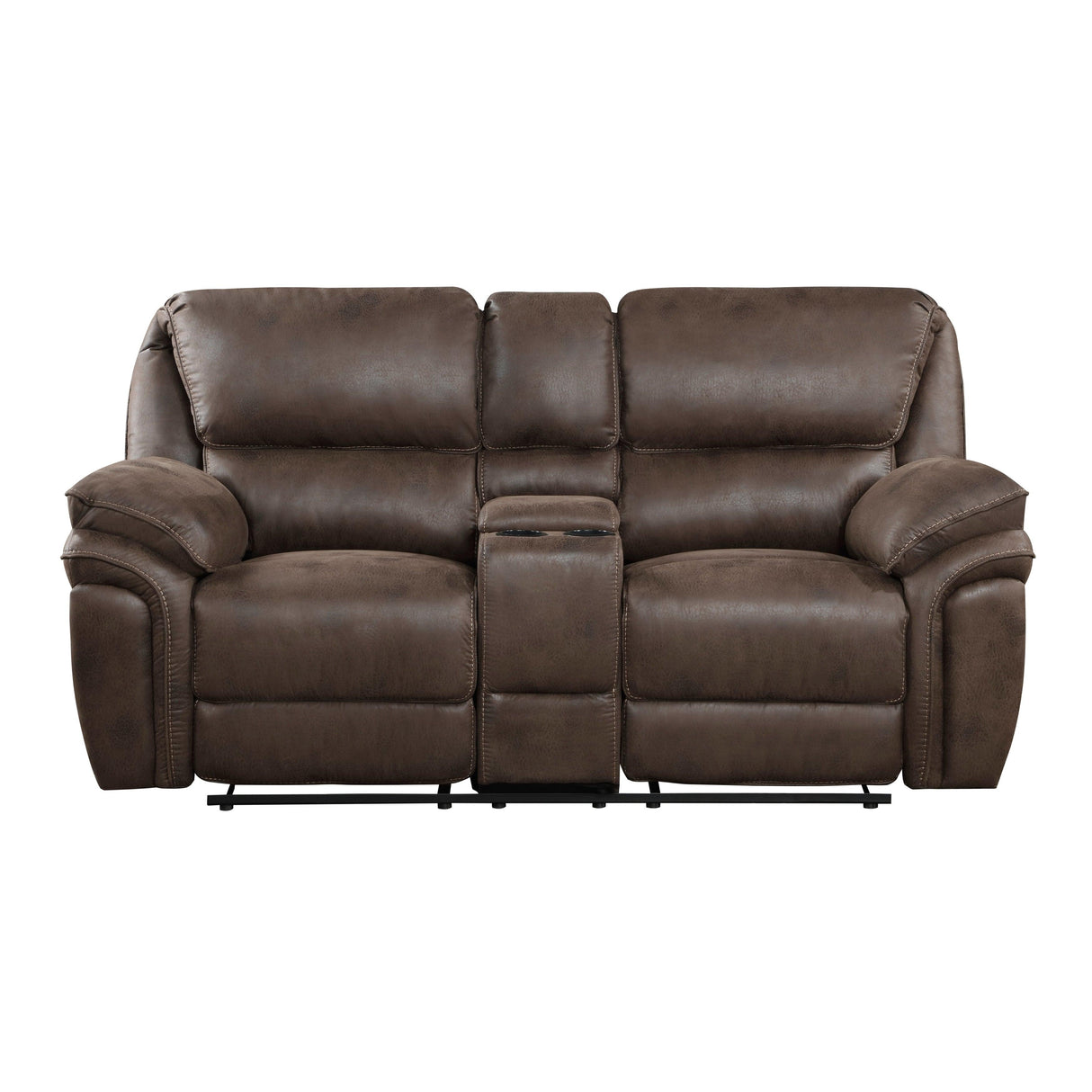 Proctor Brown Microfiber Double Reclining Loveseat with Center Console by Homelegance at Eve Furniture