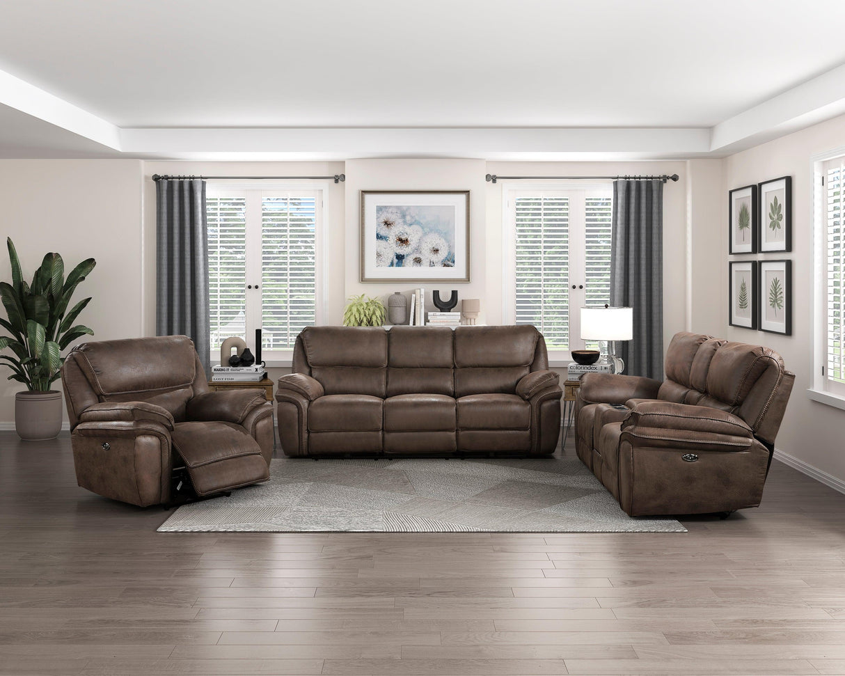 Proctor Brown Microfiber Power Double Reclining Loveseat with Center Console by Homelegance at Eve Furniture