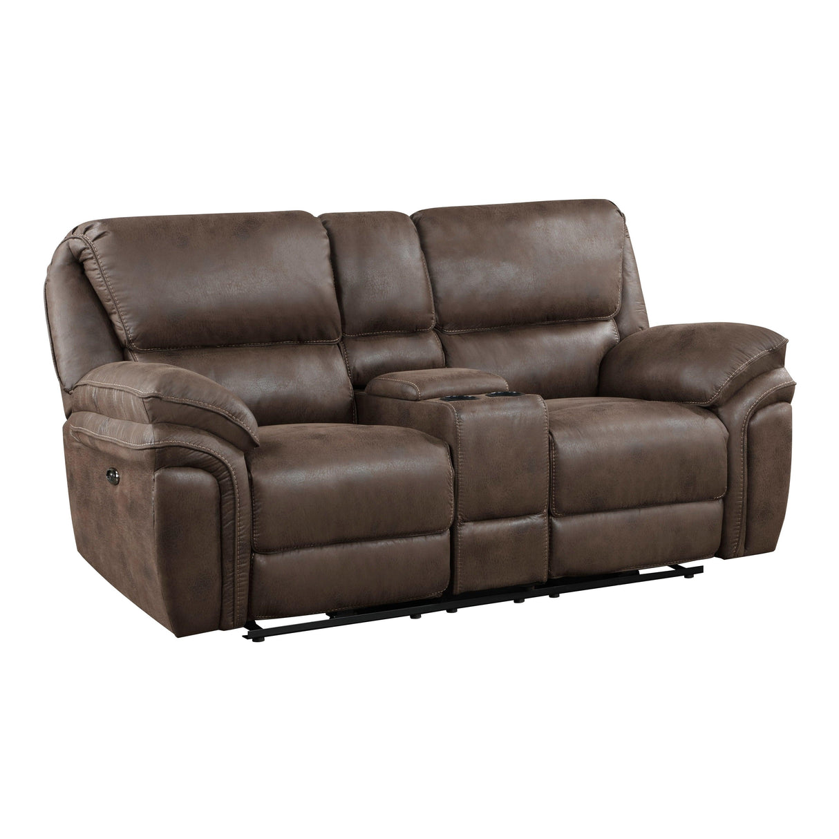 Proctor Brown Microfiber Power Double Reclining Loveseat with Center Console by Homelegance at Eve Furniture