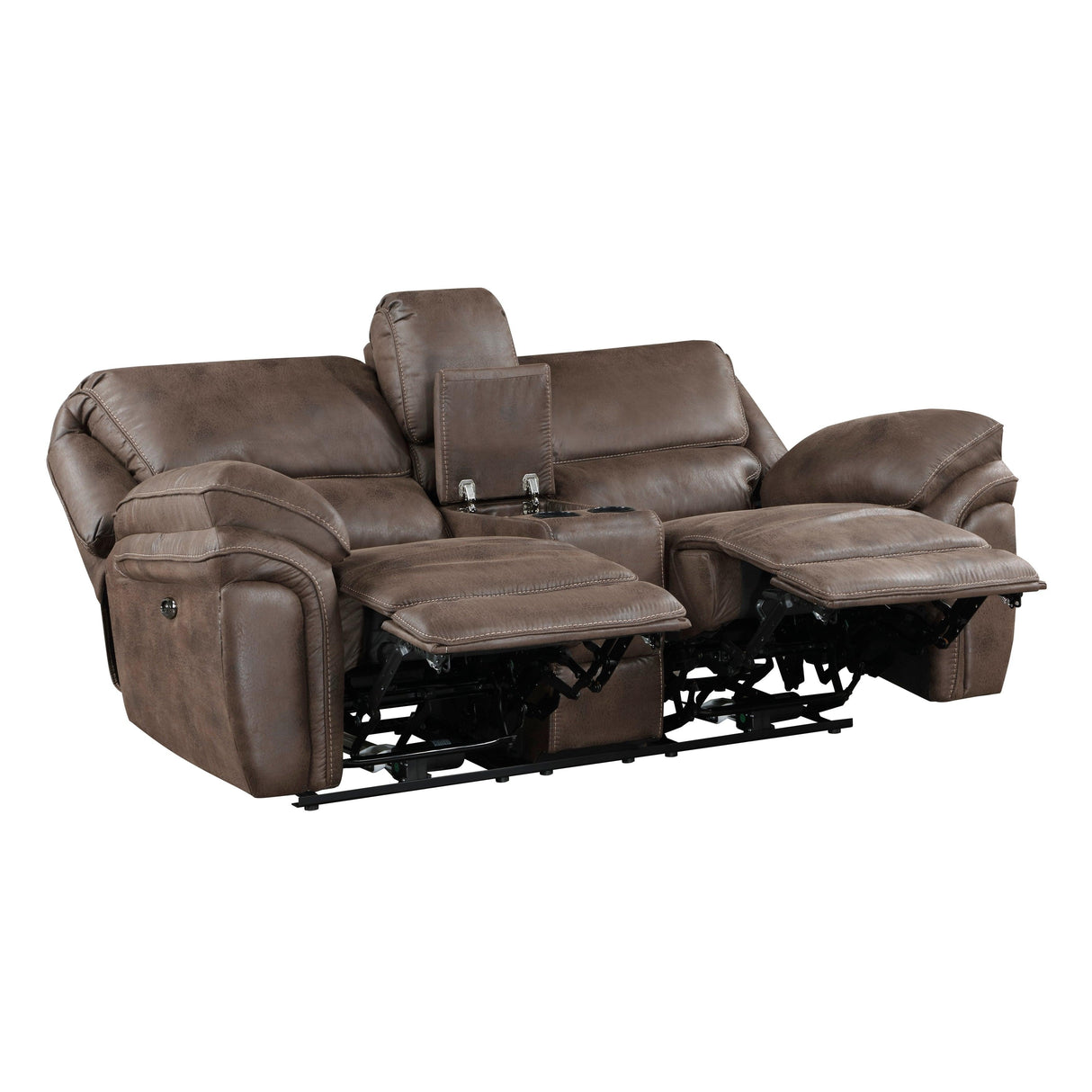 Proctor Brown Microfiber Power Double Reclining Loveseat with Center Console by Homelegance at Eve Furniture