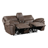 Proctor Brown Microfiber Power Double Reclining Loveseat with Center Console by Homelegance at Eve Furniture