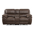 Proctor Brown Microfiber Power Double Reclining Loveseat with Center Console by Homelegance at Eve Furniture