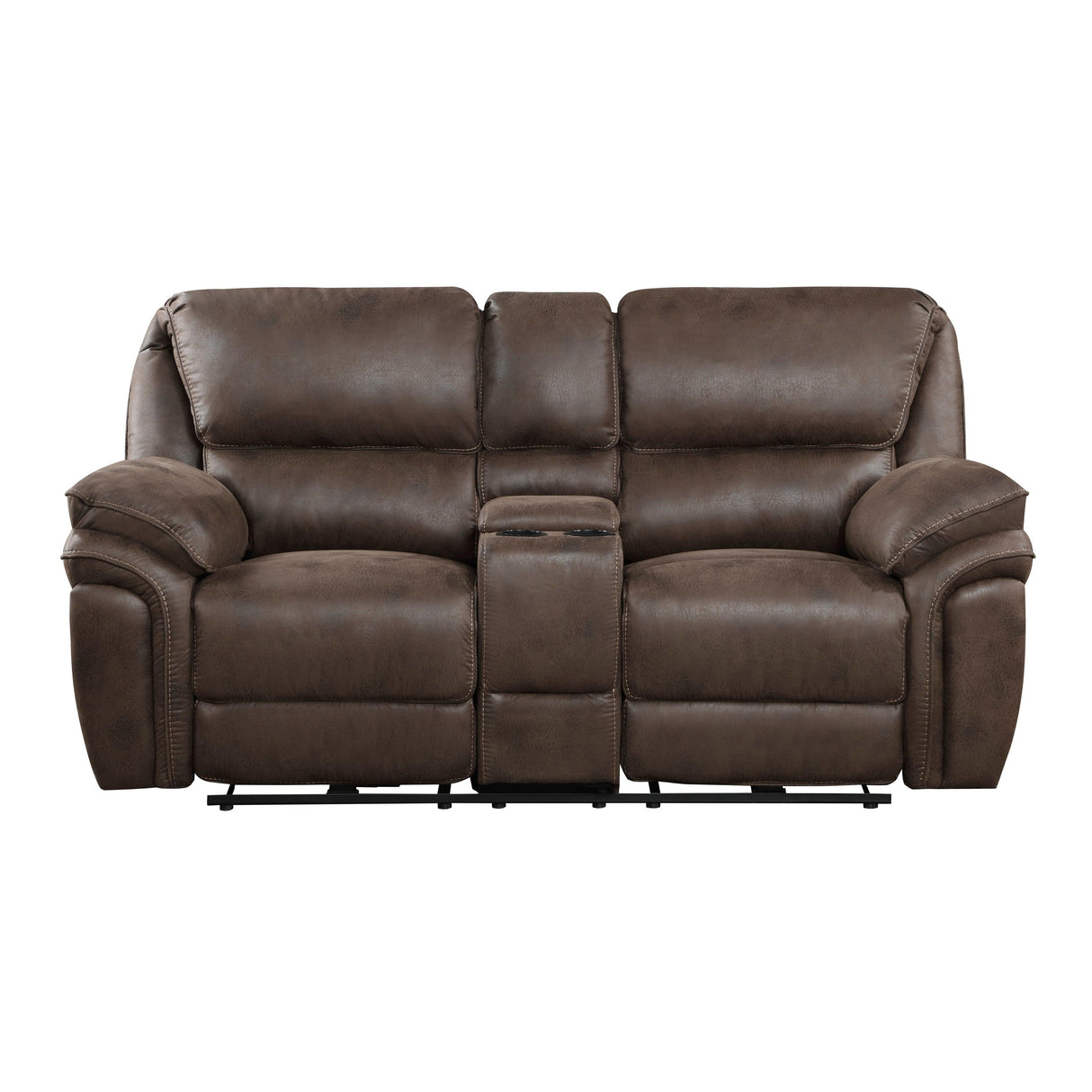 Proctor Brown Microfiber Power Double Reclining Loveseat with Center Console by Homelegance at Eve Furniture