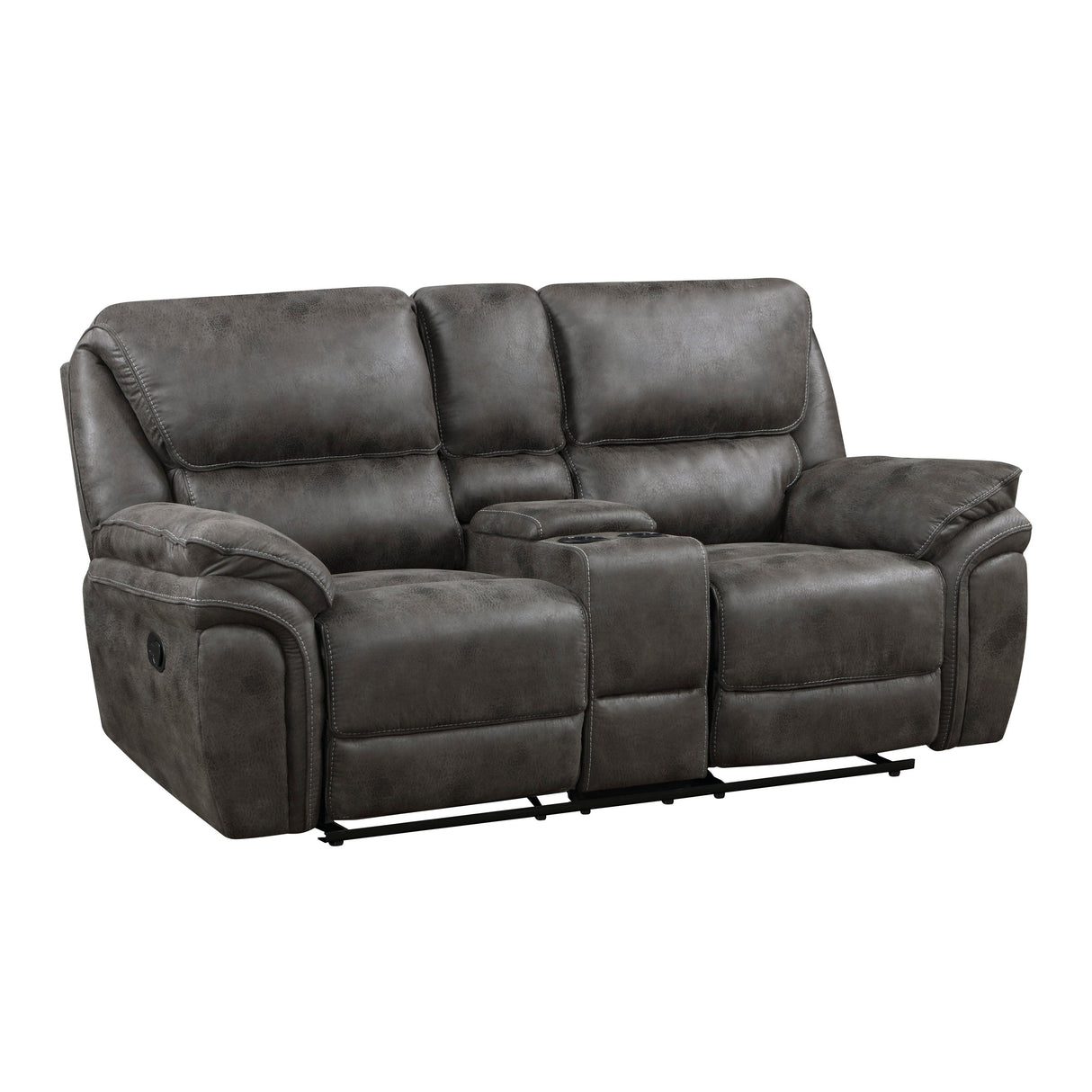 Proctor Gray Microfiber Double Reclining Loveseat with Center Console by Homelegance at Eve Furniture