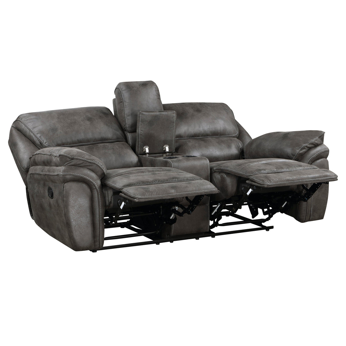 Proctor Gray Microfiber Double Reclining Loveseat with Center Console by Homelegance at Eve Furniture