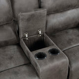 Proctor Gray Microfiber Double Reclining Loveseat with Center Console by Homelegance at Eve Furniture
