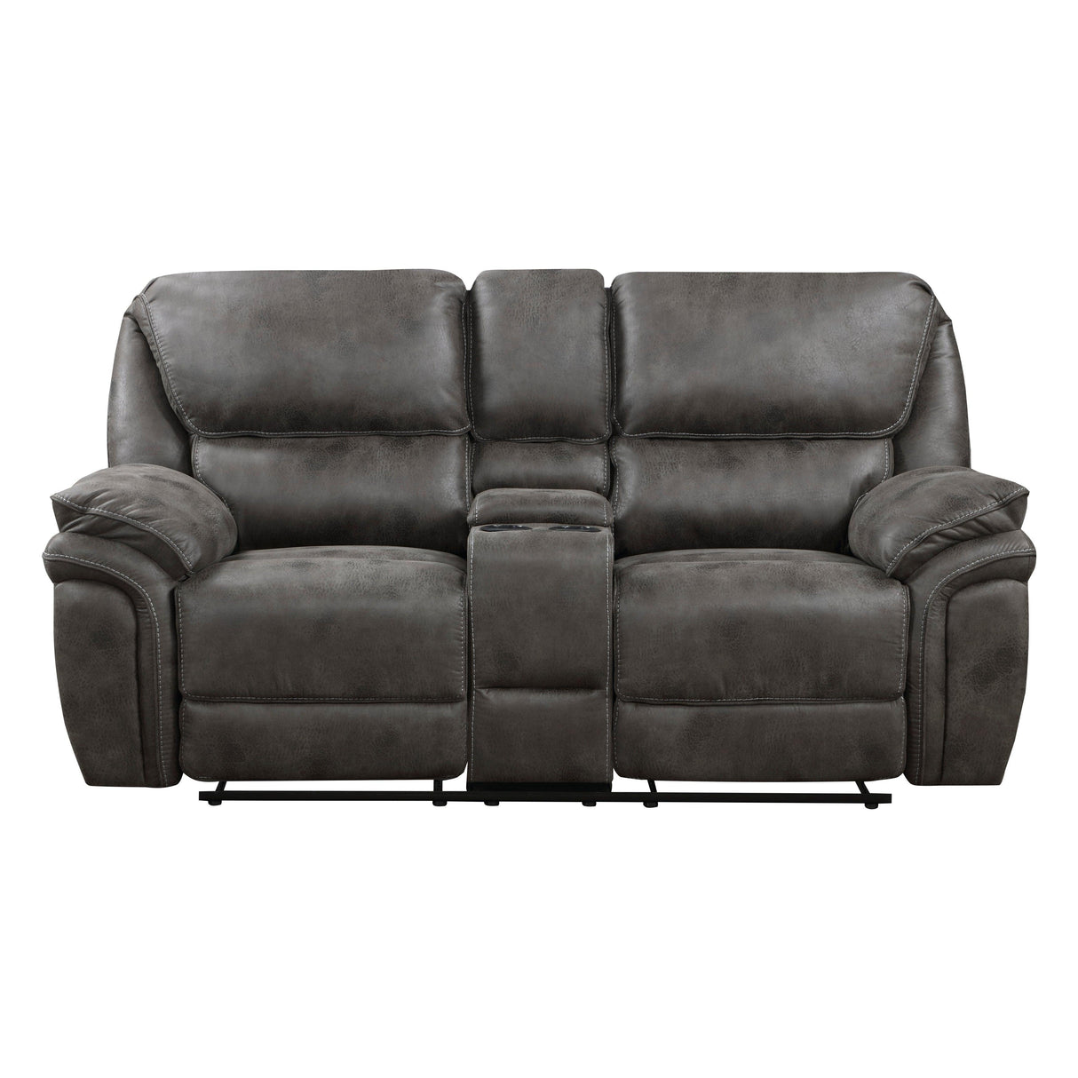 Proctor Gray Microfiber Double Reclining Loveseat with Center Console by Homelegance at Eve Furniture