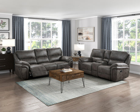 Proctor Gray Microfiber Double Reclining Sofa by Homelegance at Eve Furniture