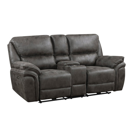 Proctor Gray Microfiber Power Double Reclining Loveseat with Center Console by Homelegance at Eve Furniture
