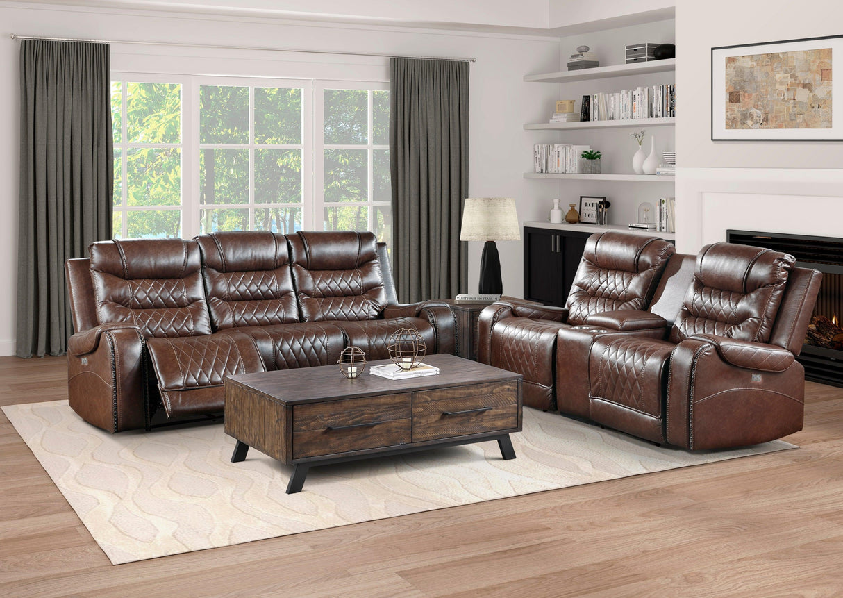 Putnam Brown Power Double Reclining Loveseat by Homelegance at Eve Furniture