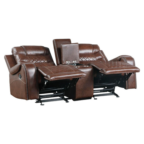 Putnam Brown Reclining Loveseat With Console by Homelegance at Eve Furniture