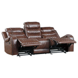 Putnam Brown Reclining Sofa With Drop Down Table by Homelegance at Eve Furniture