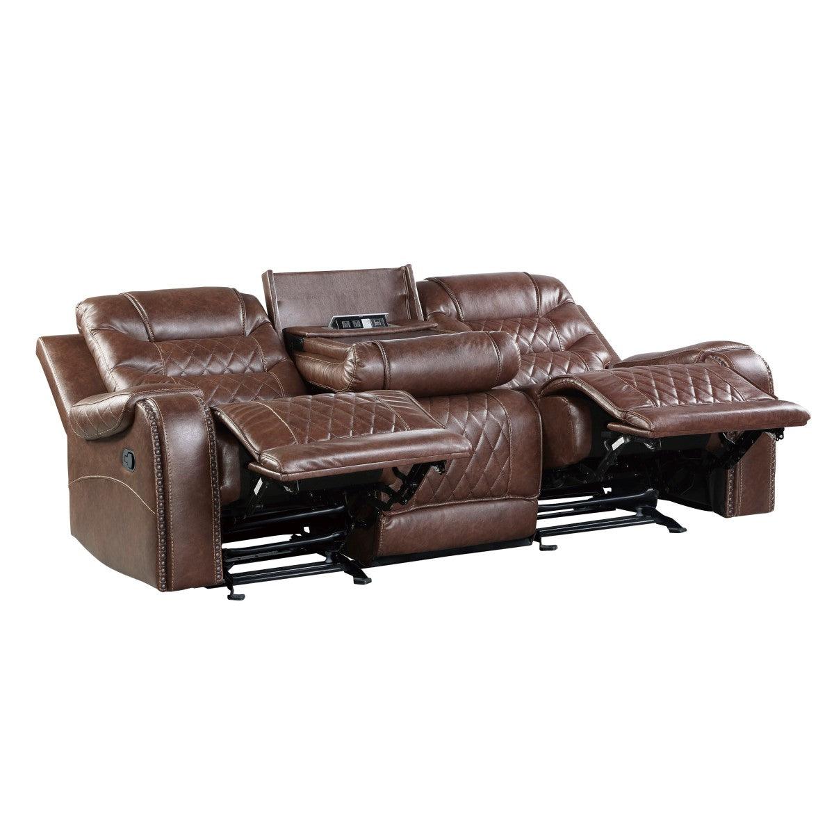 Putnam Brown Reclining Sofa With Drop Down Table by Homelegance at Eve Furniture