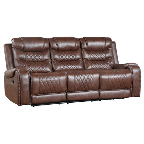 Putnam Brown Reclining Sofa With Drop Down Table by Homelegance at Eve Furniture