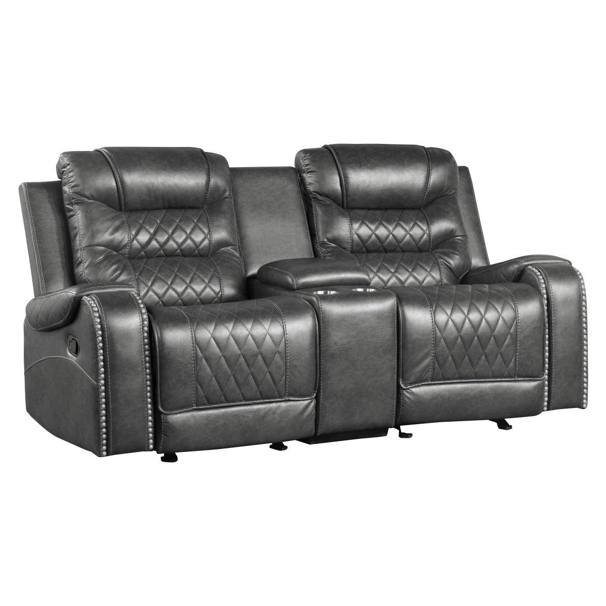 Putnam Gray Reclining Loveseat With Console by Homelegance at Eve Furniture