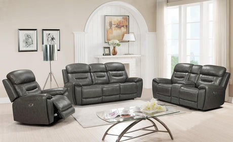 Rosewood Grey Leather Power Reclining Living Room Set by New Era Innovations at Eve Furniture