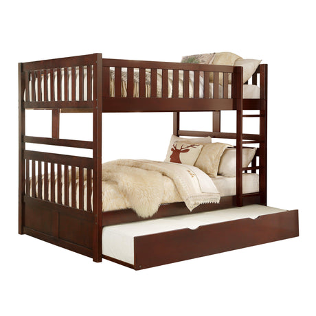 Rowe Dark Cherry Full/Full Bunk Bed with Twin Trundle by Homelegance at Eve Furniture