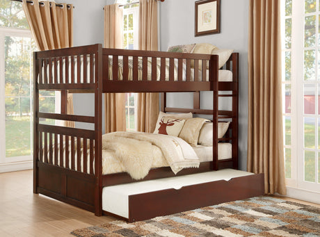 Rowe Dark Cherry Full/Full Bunk Bed with Twin Trundle by Homelegance at Eve Furniture
