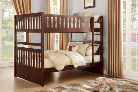 Rowe Dark Cherry Full/Full Bunk Bed with Twin Trundle by Homelegance at Eve Furniture